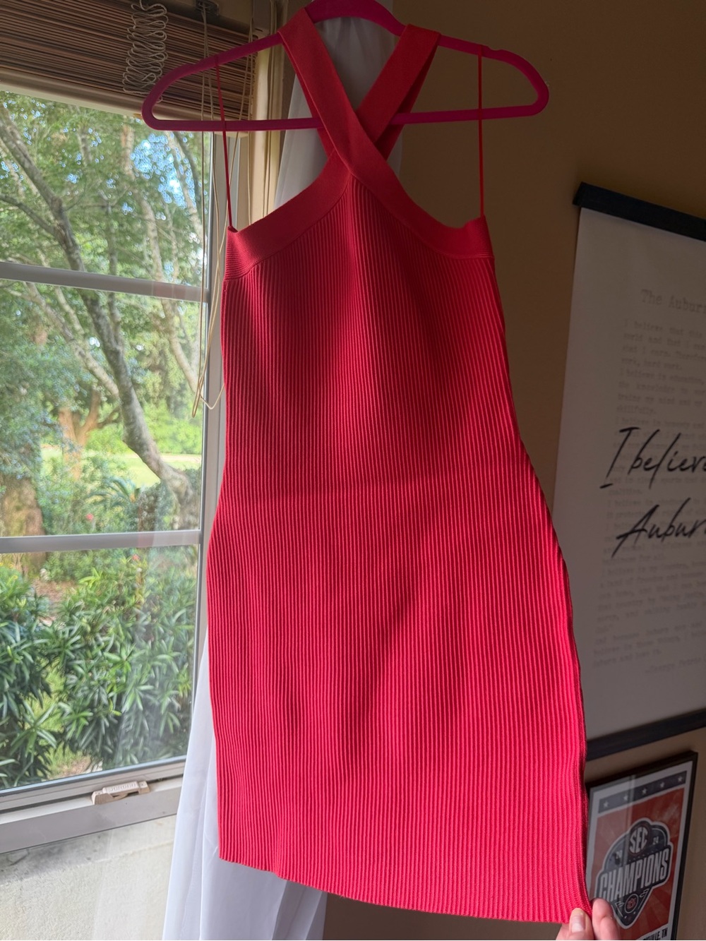 NWT House of Harlow Fitted Hot Pink Ribbed High Neck Women’s Mini Dress